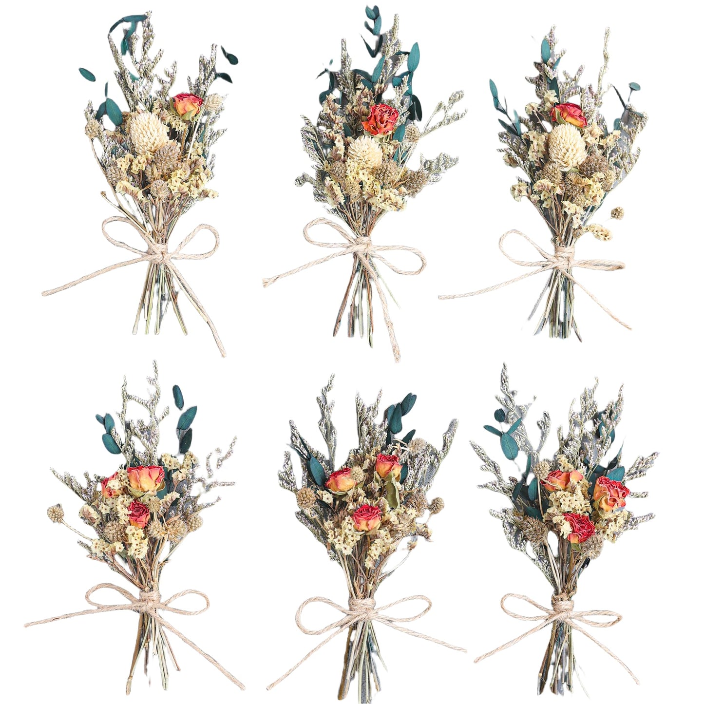 xin's convey Mini Dried Flower Bouquet (Pack of 6), Rose Bouquets, Party Favours, Bohemian Plate Decoration, Birthday Cake Dried Flower Gift Box Companion, Photography Props (Rose)