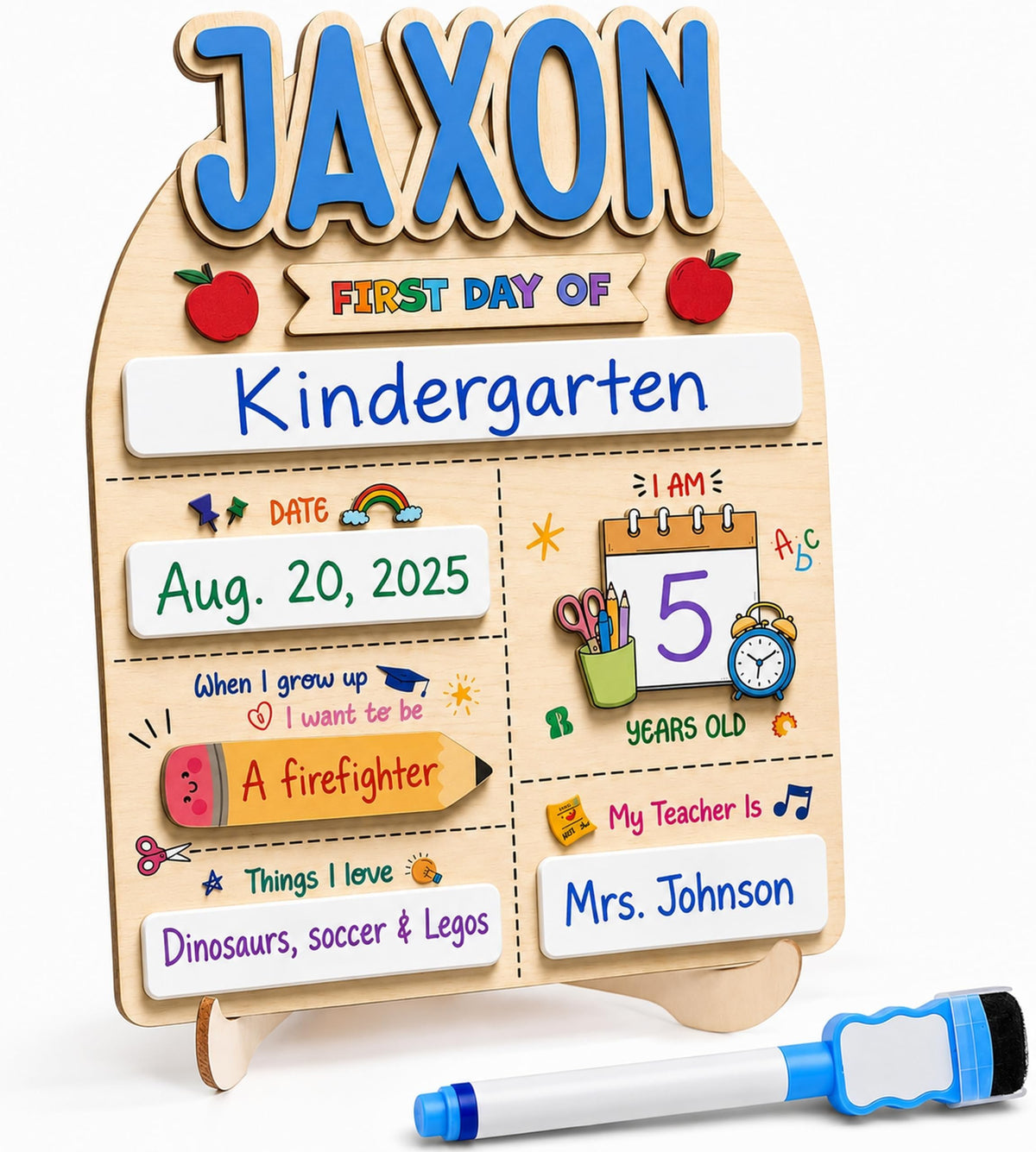 First & Last Day of School Board with Personalized Wood Name, Reusable Dry Erase School Sign for Preschool, Pre-K & Kindergarten, Back to School Keepsake Gift, Includes Marker (D19)