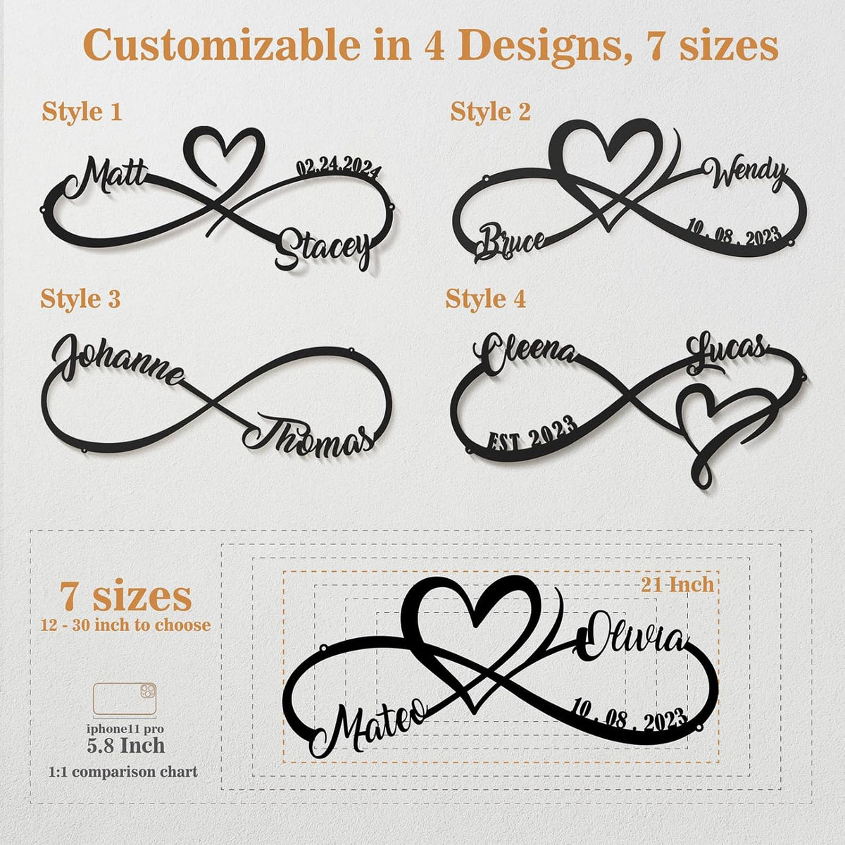 NOAHAMMER Personalized Anniversary Wedding Gifts for Couples, Customized Metal Infinity Signs with Names & Date, Love Heart Unique Wall Art for Newlyweds Valentine's Day Gift