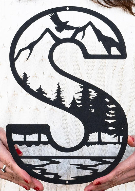 Outdoor Metal Letter Monogram, Mountain Wall Art, Rustic Cabin Decor | Nature Wall Art, Cabin Camper Decor, Custom, Personalized