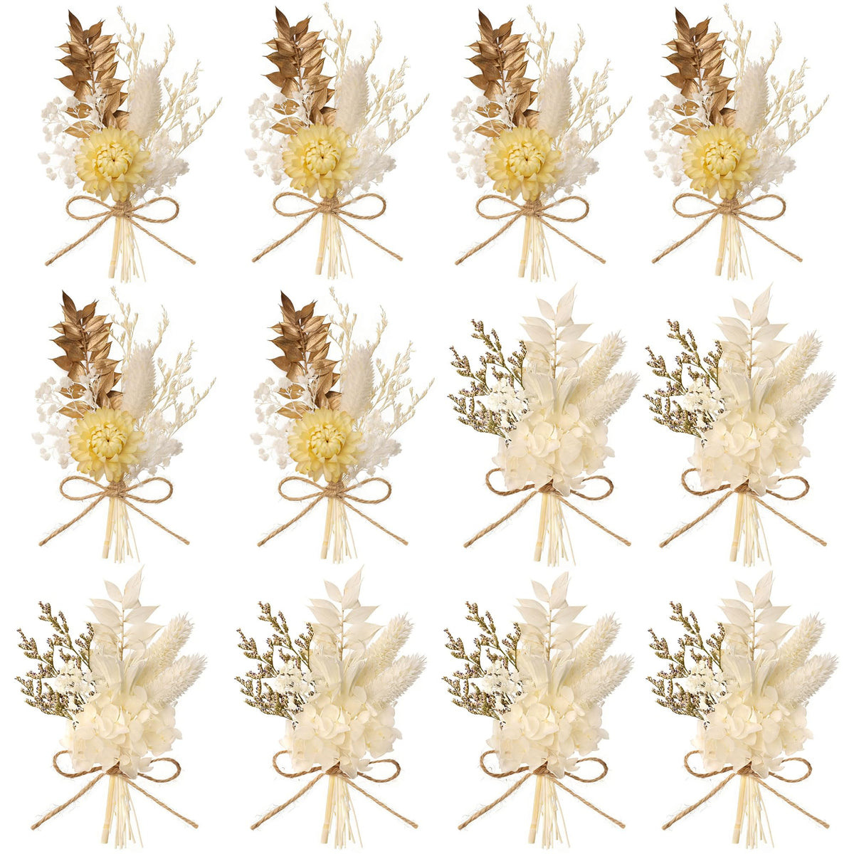 xin's convey Mini Flower Bouquet Set (12pcs), Cake Bouquet, Dried Flower Decoration, Shooting Prop, Envelope Decoration Dried Flower(Primary Colour)