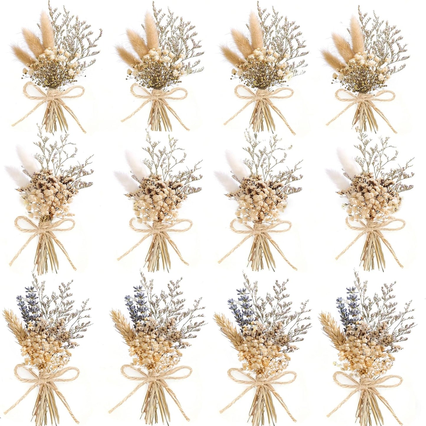 xin's convey Mini Flower Bouquet Set (12pcs), Cake Bouquet, Dried Flower Decoration, Shooting Prop, Envelope Decoration Dried Flower(Primary Colour)