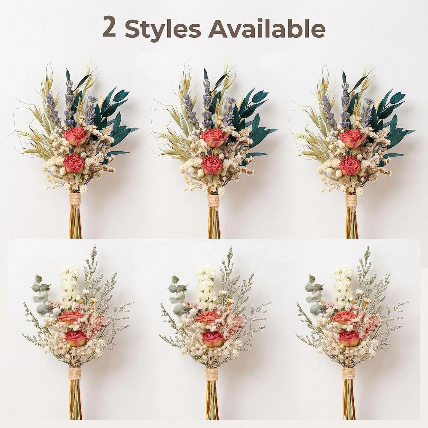 Mini Dried Flower Bouquet Set of 6, Pampas Grass Boho Wedding Table Centerpieces, Boutonniere for Men, Dry Flowers, Personalized Bridesmaid Gift Box, Small Bottles Decoration (Rose)