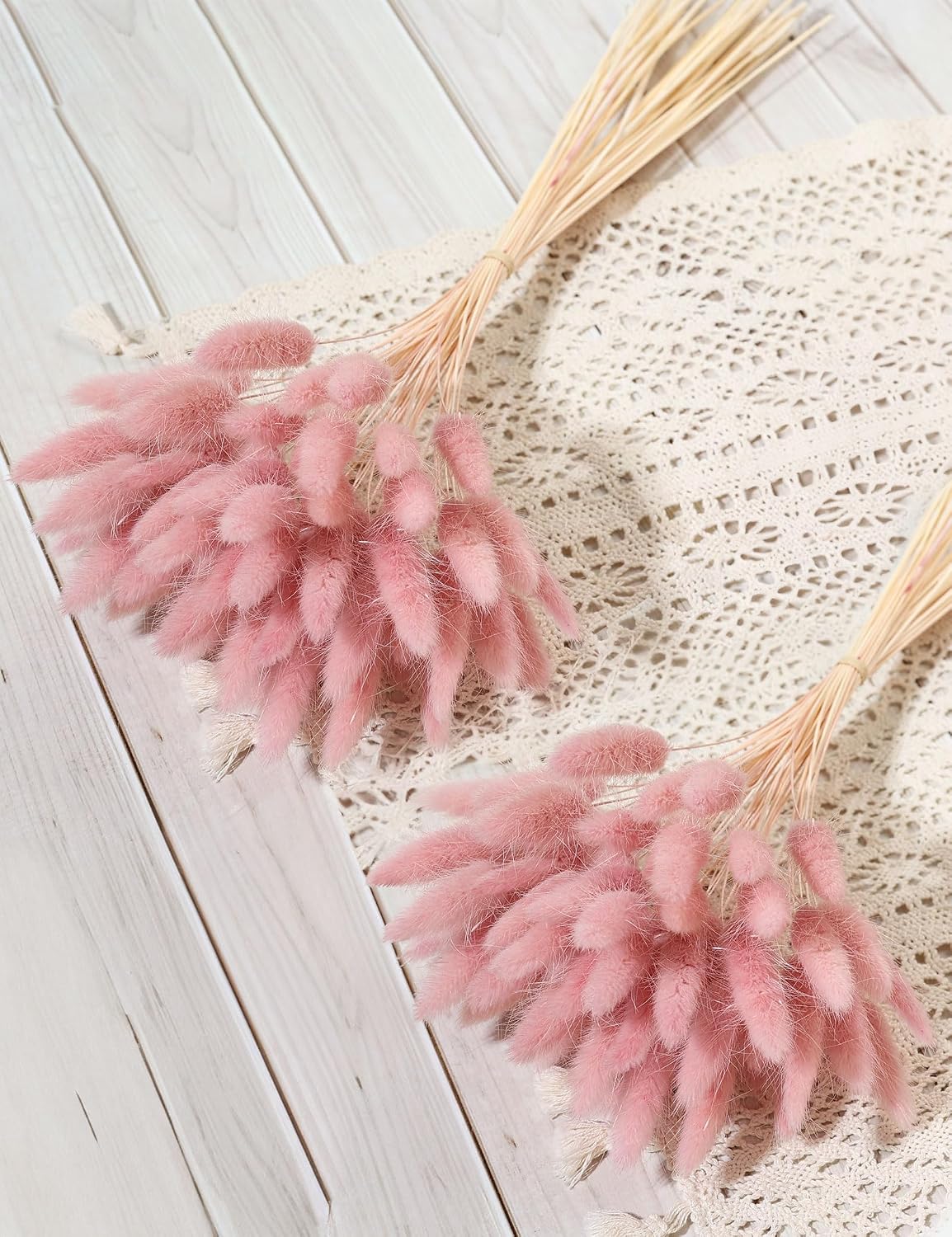xin's convey 120pcs Dried Rabbit Tails, Dusty Pink Bunny Tails, Natural Bulk Dried Flowers for DIY Bohemian Wedding Rustic Party Decorations, Garlands, Cake Decorations. (Dusty Pink)