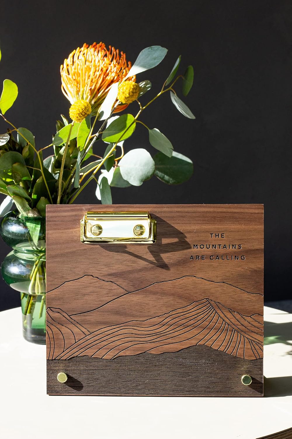 The Mountains Are Calling Wood Frame [Custom Engraved Photo Holder, Picture Display, Clipboard, Wedding, Anniversary]