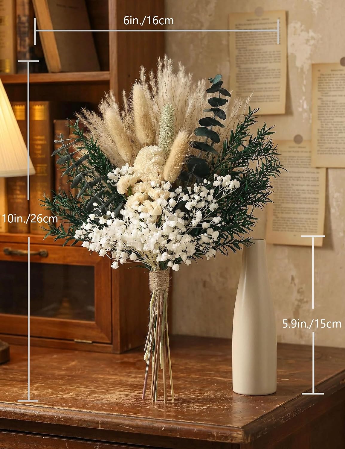 xin's convey Dried Flower Bouquet with Ceramic Vase, Pampas, Wedding Party Decoration, Farmhouse Decor, Wedding Table Centerpiece. (Green)