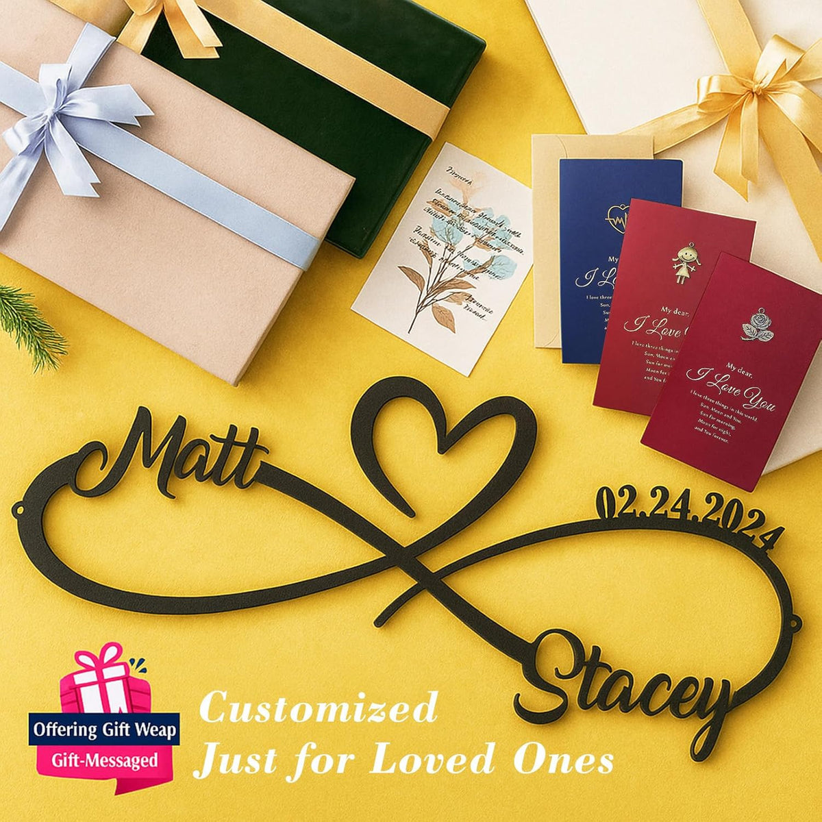 NOAHAMMER Personalized Anniversary Wedding Gifts for Couples, Customized Metal Infinity Signs with Names & Date, Love Heart Unique Wall Art for Newlyweds Valentine's Day Gift
