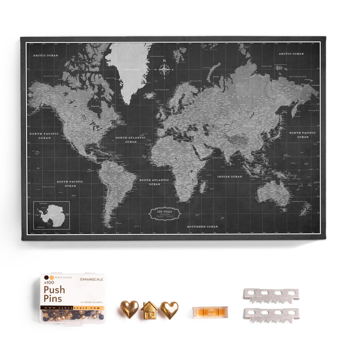 Canvas World Map with Cork Pin Board - English Lettering - Decorative Wall Decoration for All Rooms - Canvas Pictures with World Map Motif (70x50 cm, Pattern 20)