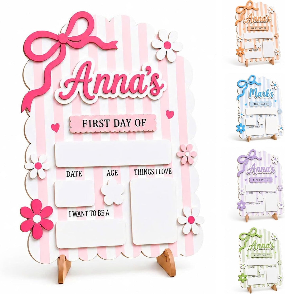 Personalized First and Last Day of School Board with Custom Name, 2-Layer Wooden Dry Erase Sign, Reusable Back to School Photo Prop for Kids
