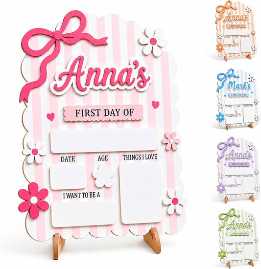 Personalized First and Last Day of School Board with Custom Name, 2-Layer Wooden Dry Erase Sign, Reusable Back to School Photo Prop for Kids