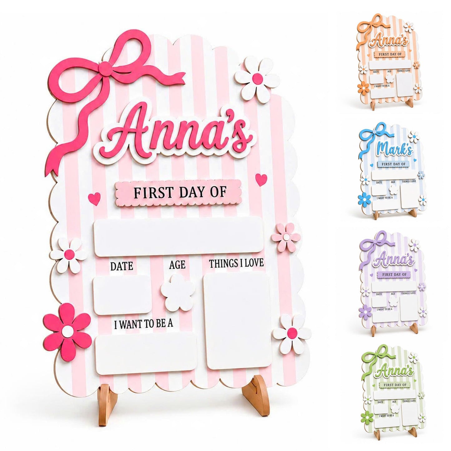 Personalized First and Last Day of School Board with Custom Name, 2-Layer Wooden Dry Erase Sign, Reusable Back to School Photo Prop for Kids