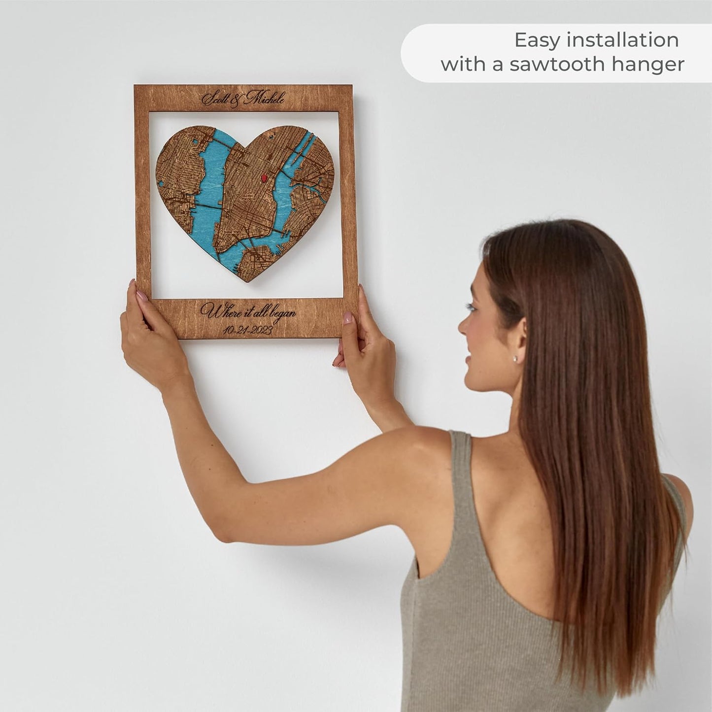 Where it All Began Map Wooden Wall Art - 3D Custom Location or City Map Wall Decor for Valentine's Day - Gifts for Couples