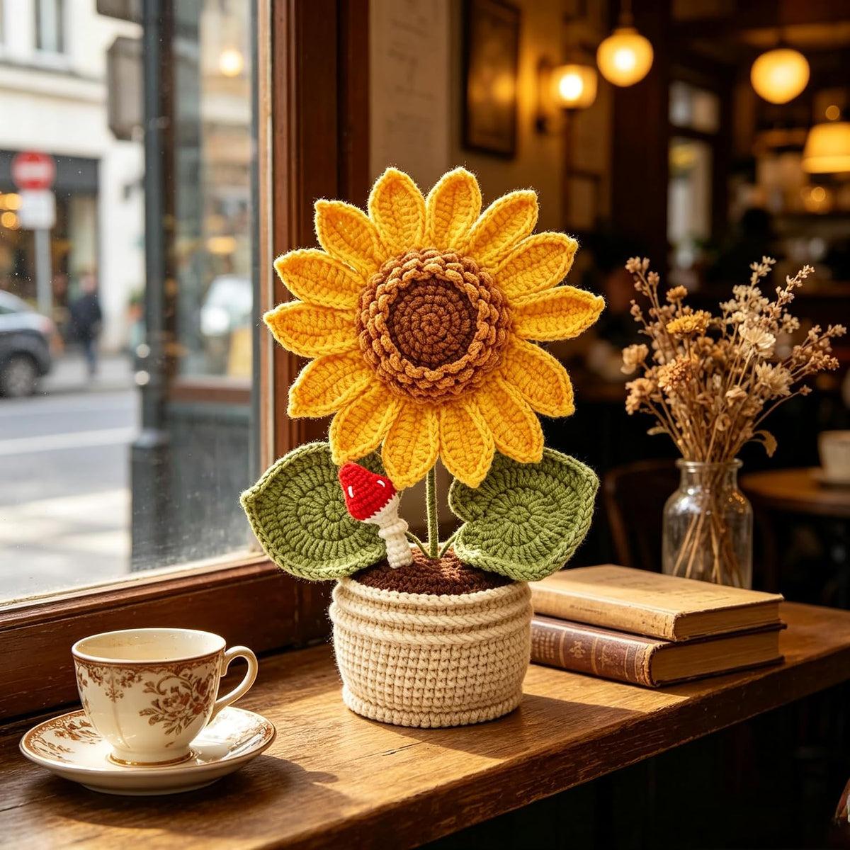 Handmade Crocheted Flowers Sunflower Artificial Flowers (Potted) | Faux Flowers for vase,Decor, Suitable for Home, car, Public Decoration, Holiday Scene Display, Gifting to Friends and Family