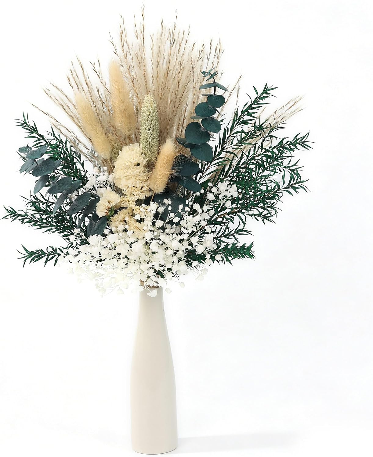 xin's convey Dried Flower Bouquet with Ceramic Vase, Pampas, Wedding Party Decoration, Farmhouse Decor, Wedding Table Centerpiece. (Green)