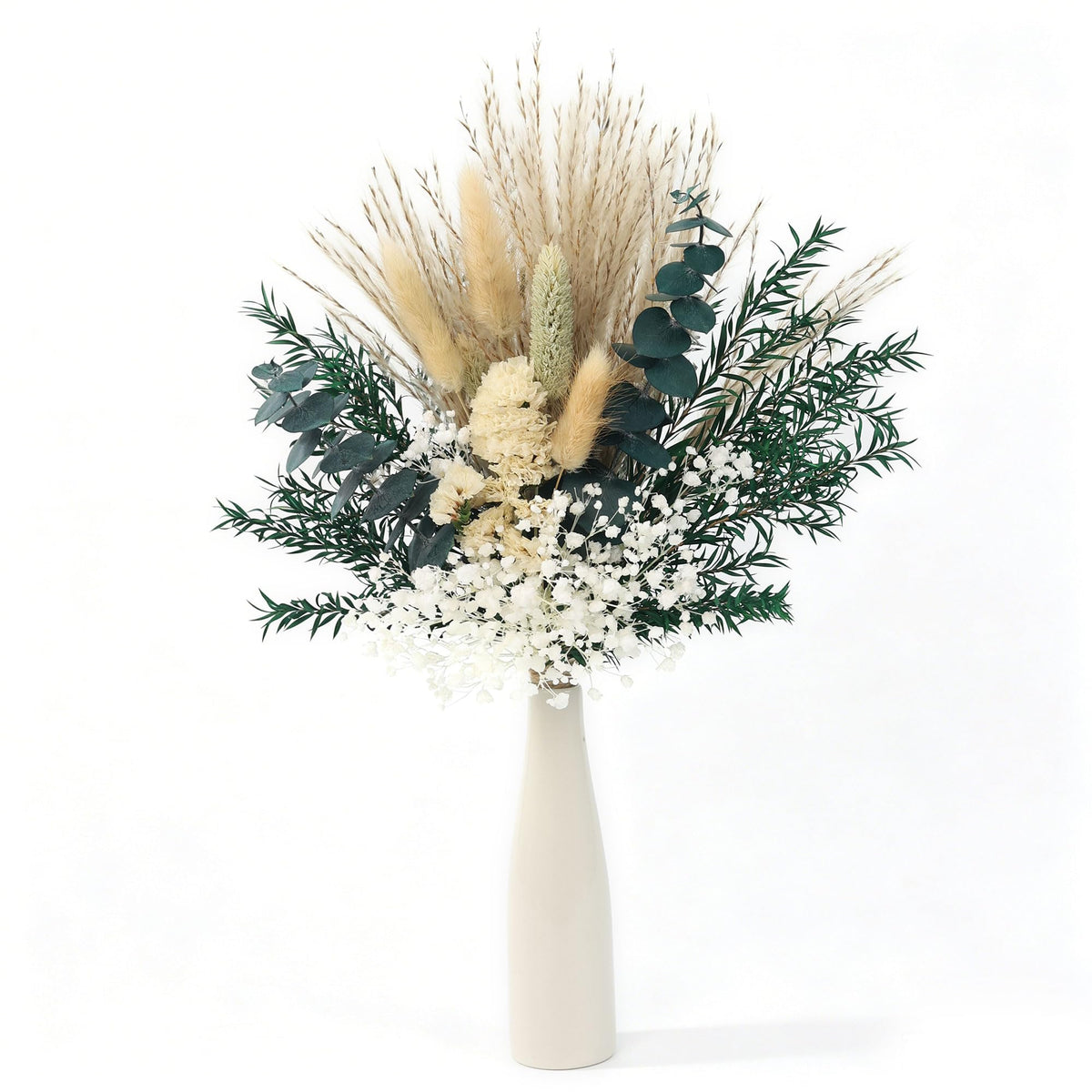 xin's convey Dried Flower Bouquet with Ceramic Vase, Pampas, Wedding Party Decoration, Farmhouse Decor, Wedding Table Centerpiece. (Green)