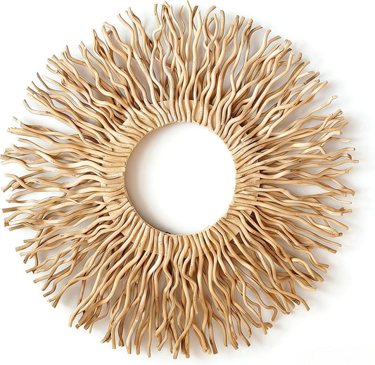 BDJBXK Large Boho Wall Art Decor – Unique Handmade Sunburst Mulberry Branch 27in Wall Art for Living Room, Bedroom, Office, Farmhouse & Home Décor