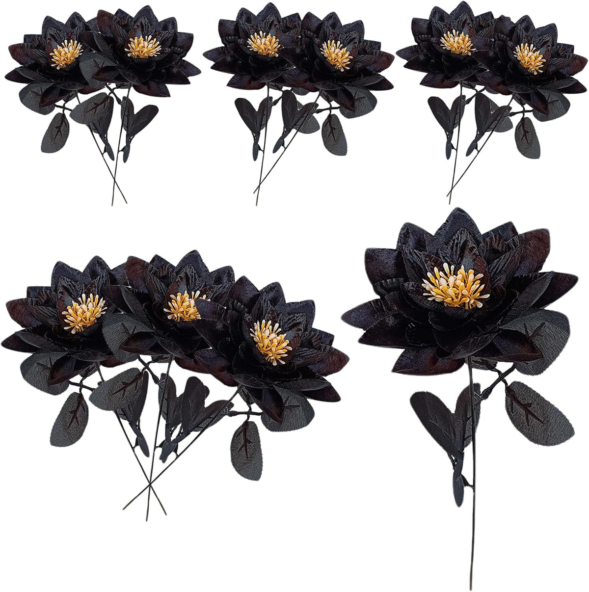 10 Artificial Flowers for Outdoor Decorations Realistic Black Lotus Flowers (Black)