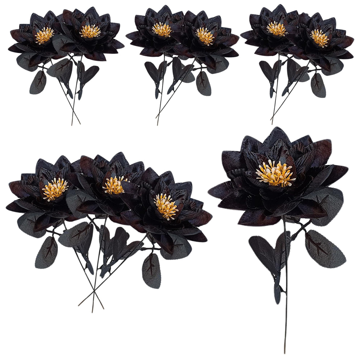 10 Artificial Flowers for Outdoor Decorations Realistic Black Lotus Flowers (Black)