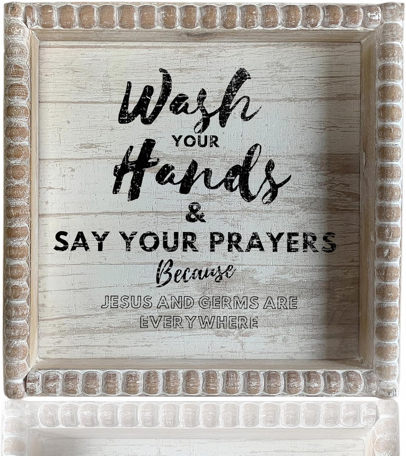 Boho Farmhouse Wooden Framed Bathroom Decor Signs, Funny Restroom Decorative Plaque Small Cute, Toilet Rules Shelf Decoration (Wash Your Hands)