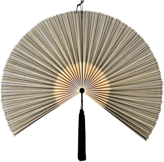 ChumDecor Bamboo Fan Wall Decor, Japanese Wall Fan Decoration, Gray 31 in | Cute Decorative Oriental and Asian Style Hanging Piece for Above the Bed Headboard Nightstand or Small Living Room