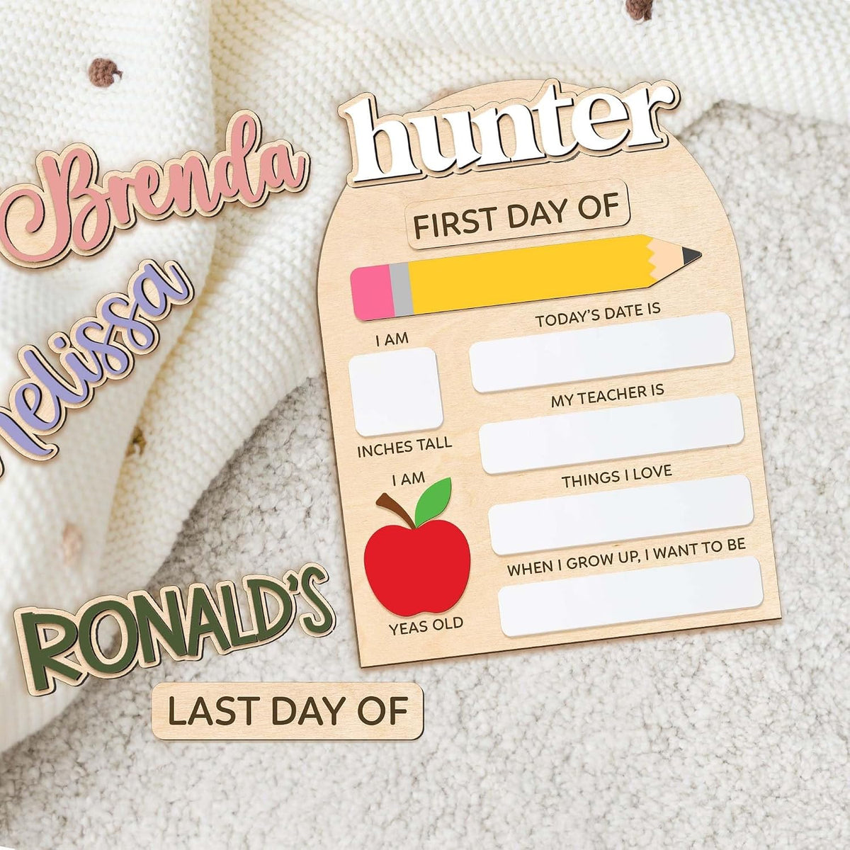 Custom Wooden First & Last Day of School Sign with Personalized Cut-Out Name – Reusable Dry Erase School Board for Preschool, Pre-K & Kindergarten Kids, Includes Marker, 8x10 & 10x12 (D10)