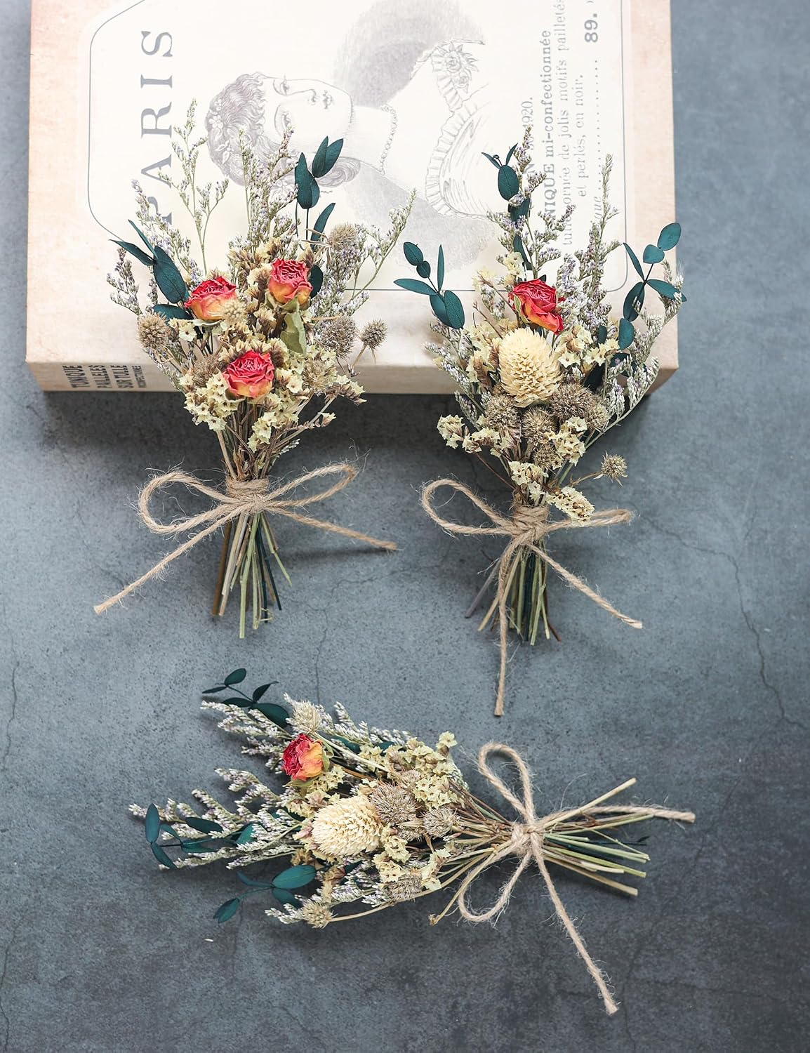 xin's convey Mini Dried Flower Bouquet (Pack of 6), Rose Bouquets, Party Favours, Bohemian Plate Decoration, Birthday Cake Dried Flower Gift Box Companion, Photography Props (Rose)