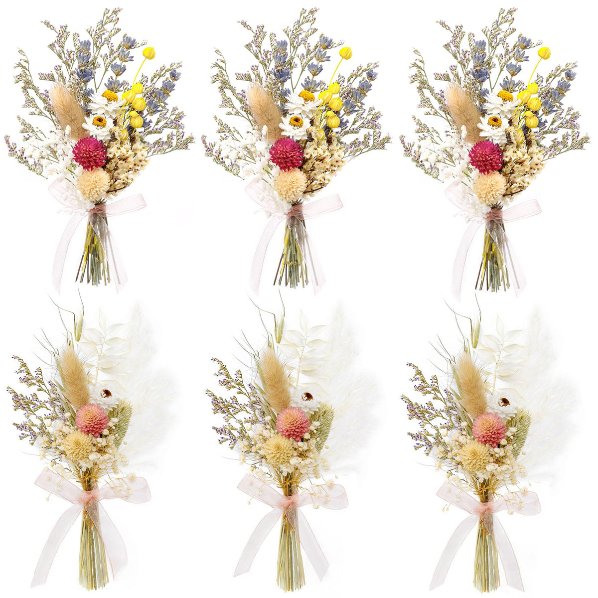 xin's convey Mini Dried Flower Bouquet (Pack of 6), Rose Bouquets, Party Favours, Bohemian Plate Decoration, Birthday Cake Dried Flower Gift Box Companion, Photography Props (Rose)