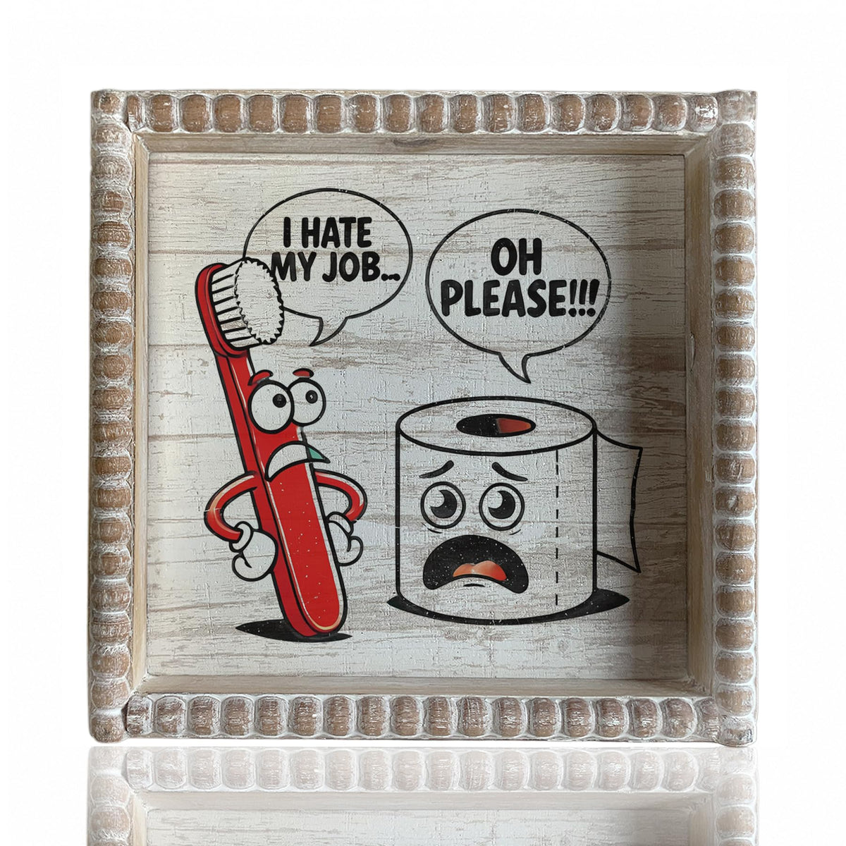 Boho Farmhouse Wooden Framed Bathroom Decor Signs, Funny Restroom Decorative Plaque Small Cute, Toilet Rules Shelf Decoration (Wash Your Hands)