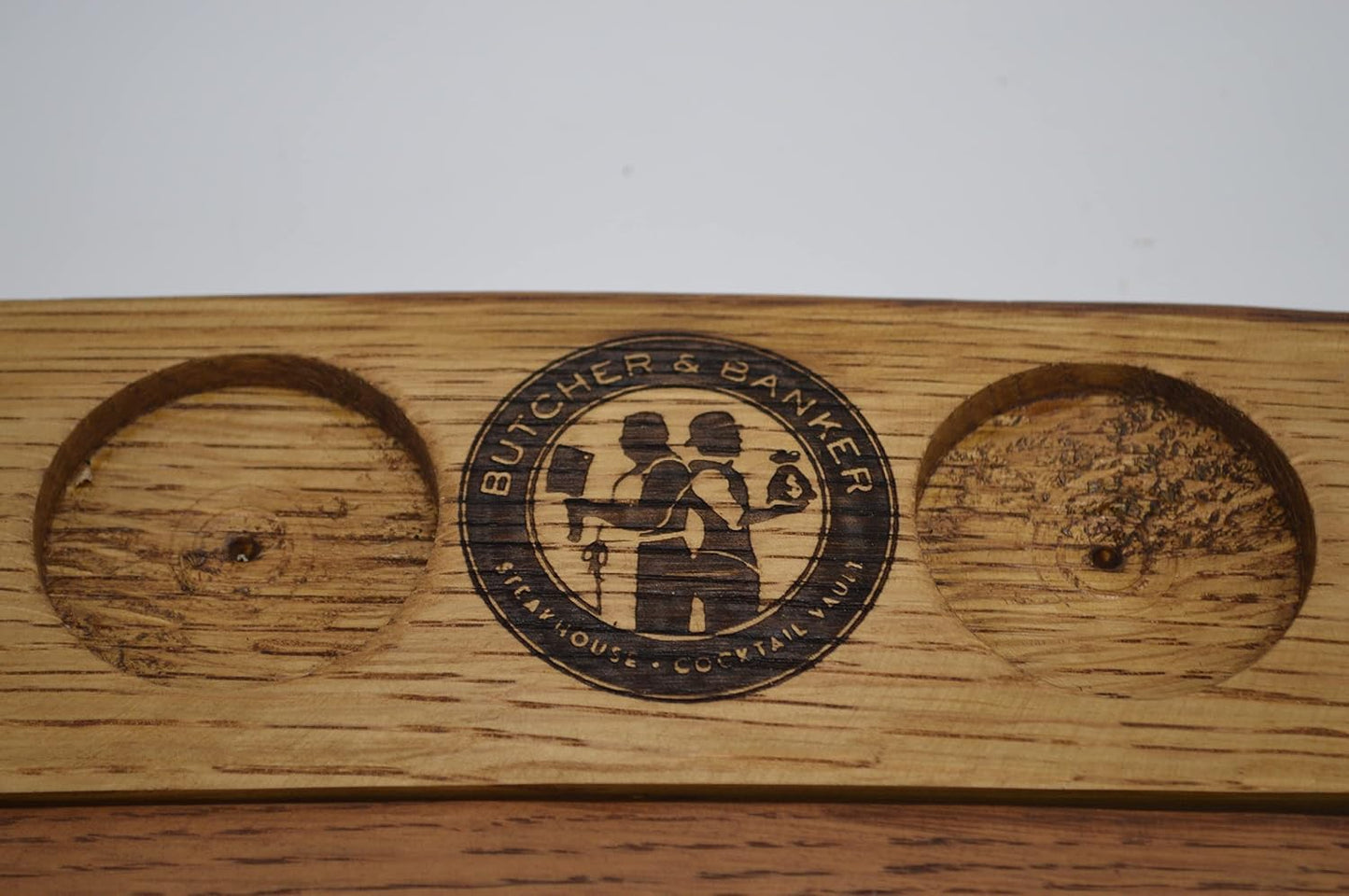 Personalized Handmade Bourbon, Scotch 4 Glass Whiskey Tasting Flight Board Made From a Kentucky Bourbon Barrel Stave (Golden Oak)(Glasses NOT included)