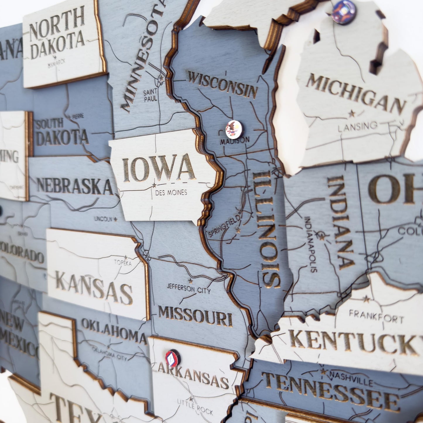 Wooden USA Map Visited Places - Wood United States Map with Push Pins - 3D US States Travel Tracker Wall Art Decor - Wooden America Atlas - New Home Gift (Nature)