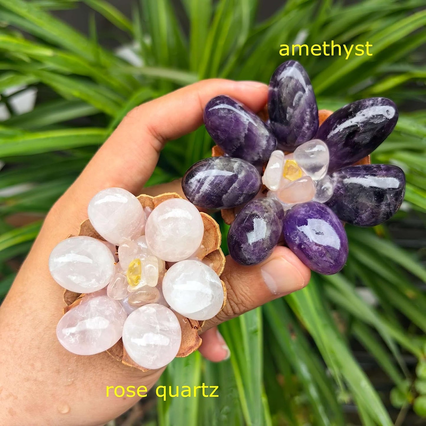 Hand Carved Crystal Rose Flower Reiki Healing Home Decor Gift for Women 1pc (1 piece/strawberry quartz)
