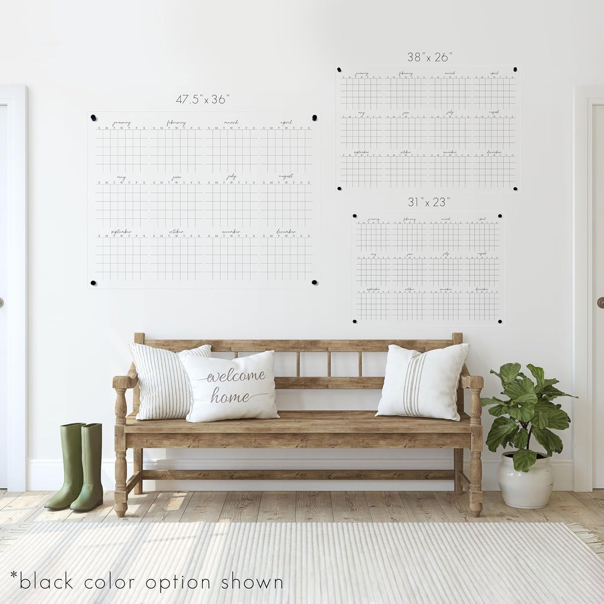 Full Year Wall Calendar, Yearly Wall Calendar 2025, Clear Wall Calendar, Acrylic Calendar, Dry Erase Calendar, Large 2025 Wall Calendar (Cursive, Champagne Gold, 31"x23" + 9"x23" slim board)