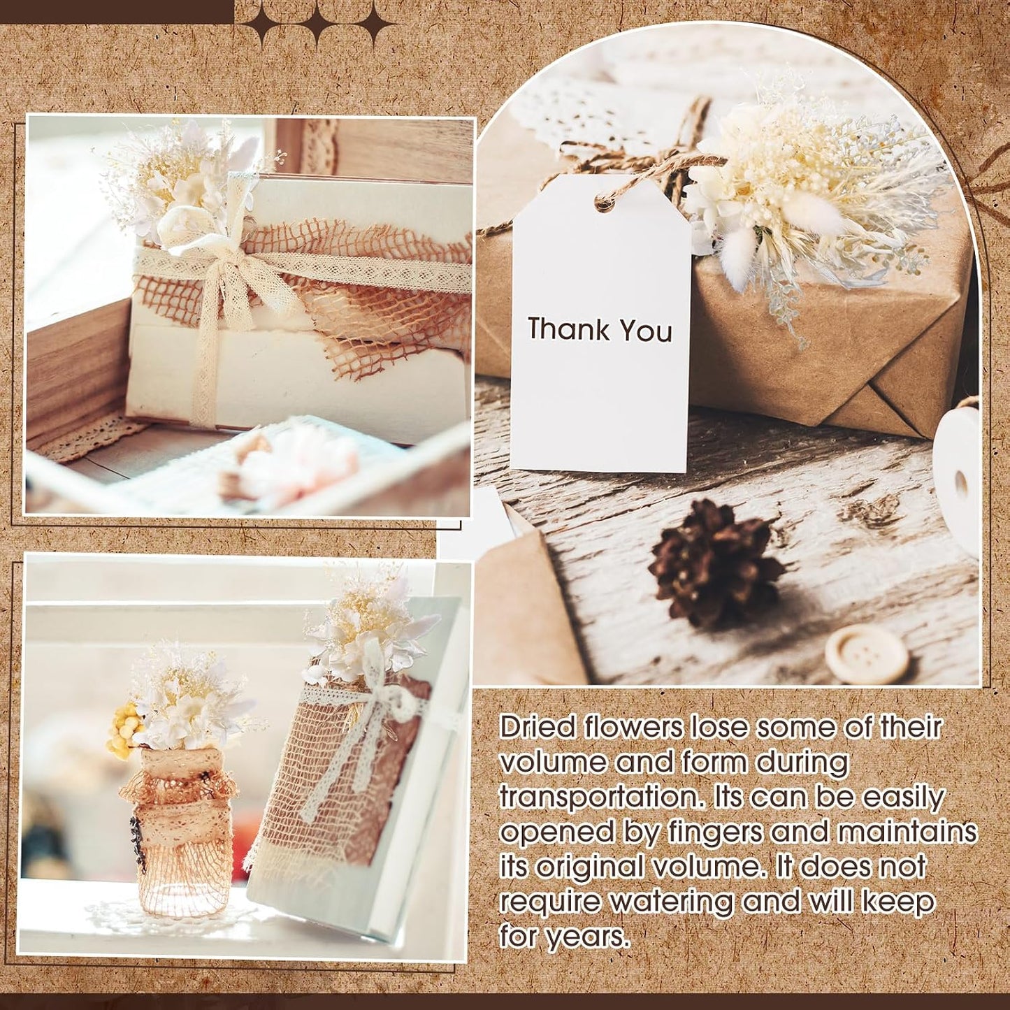 12 Pcs Mini Dried Flower Bouquet for Boho Floral Wedding 6'' Small Dry Pampas Grass Handmade Tiny Dried Flower for Crafts DIY Boutonniere Table Centerpieces Bridesmaid Gift Box(White,Classic)