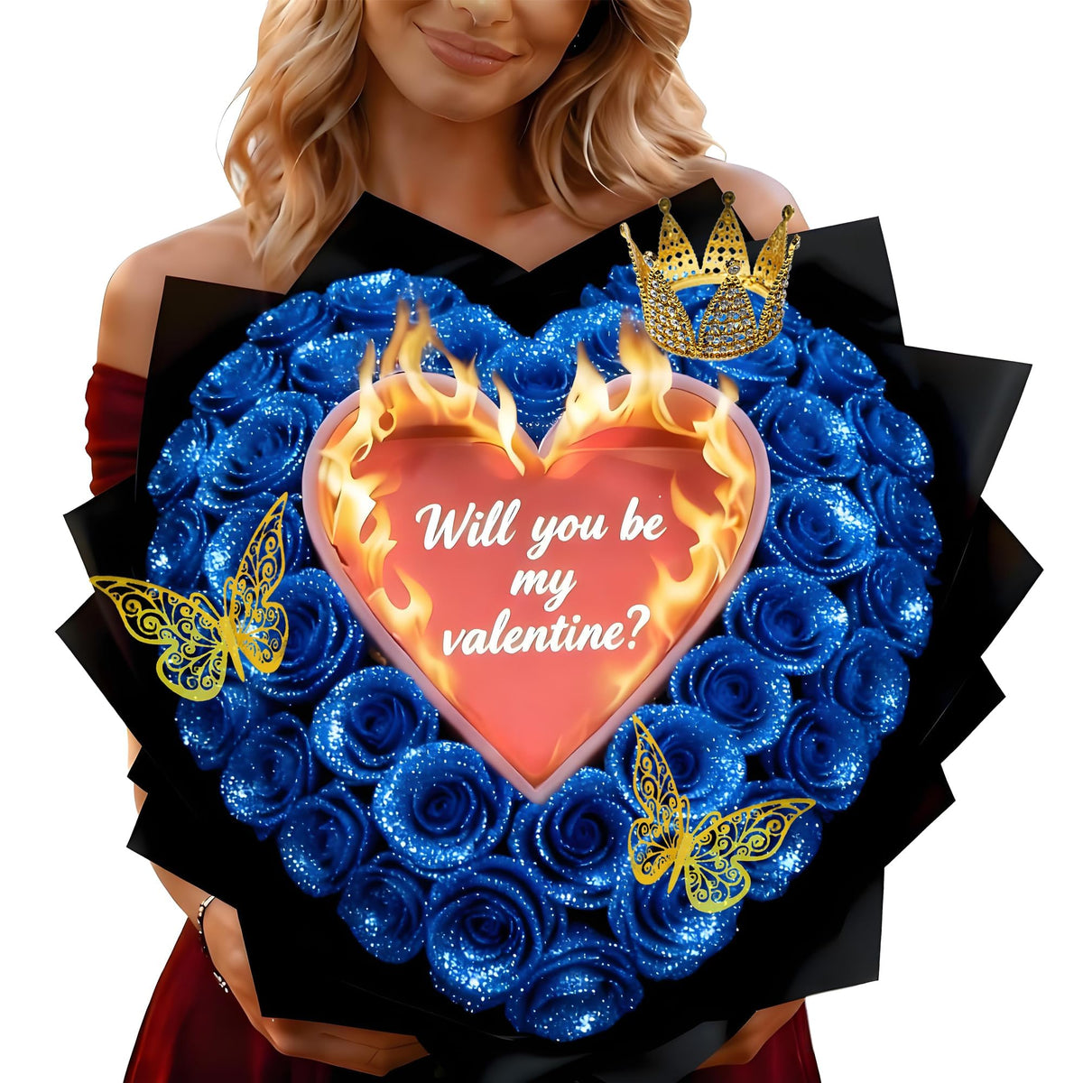 (Self-Assembly) Glitter Rose Bouquet with Initial, DIY Artificial Flowers | Custom Ribbon Text,DIY Glitter Rose Bouquet,Eternal Glitter Bouquet for Valentine's Day, Anniversary, Proposal, Birthday Gift