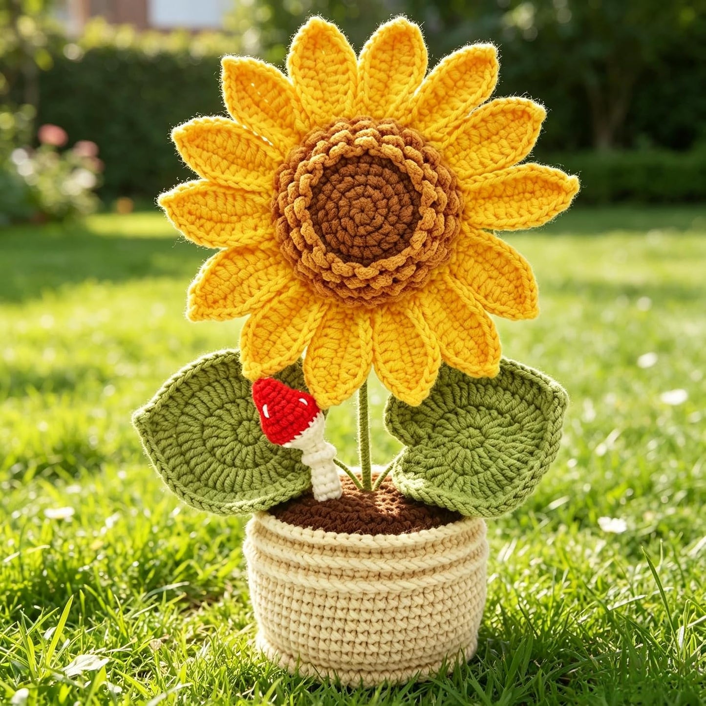 Handmade Crocheted Flowers Sunflower Artificial Flowers (Potted) | Faux Flowers for vase,Decor, Suitable for Home, car, Public Decoration, Holiday Scene Display, Gifting to Friends and Family
