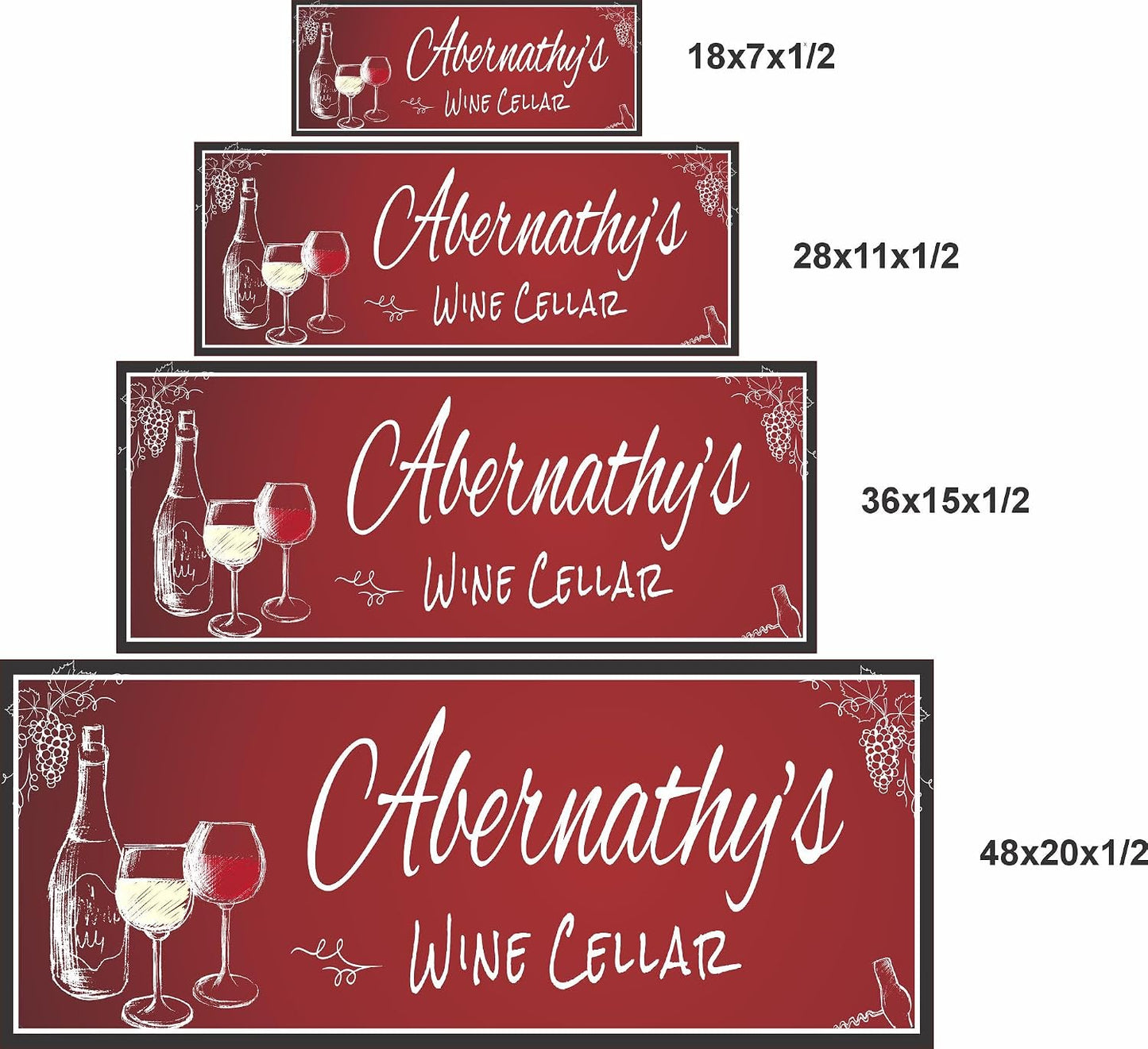 Personalized Wine Cellar Wall Art – Custom Red Chalkboard Style Sign with Wine Bottle & Glass Graphics, Grape Accents, Editable Text for Home or Bar