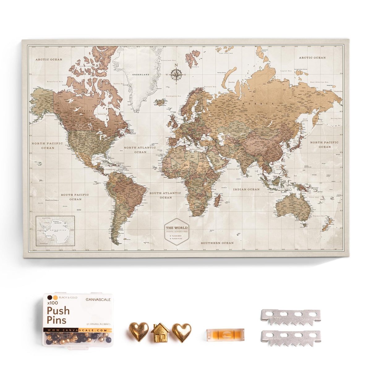 Canvas World Map with Cork Pin Board - English Lettering - Decorative Wall Decoration for All Rooms - Canvas Pictures with World Map Motif (70x50 cm, Pattern 20)