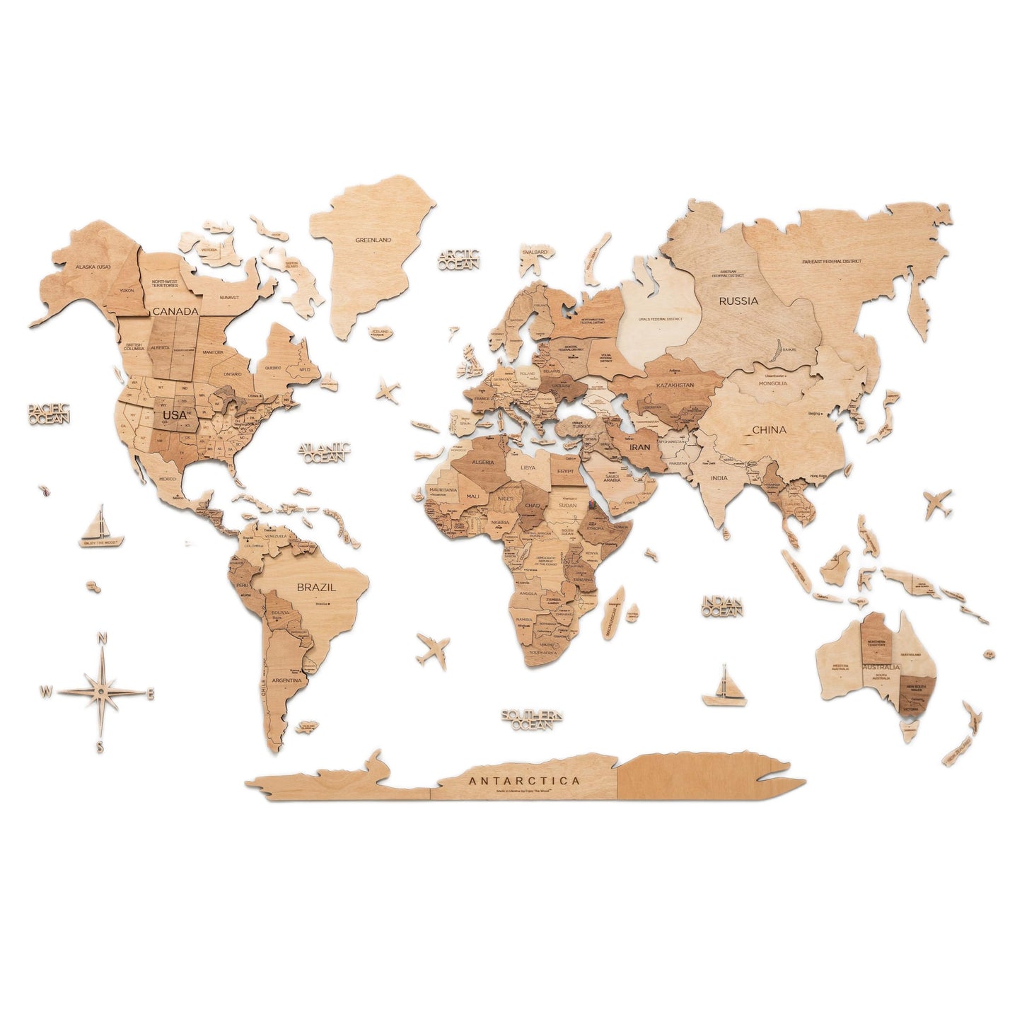 Enjoy The Wood 3D Wooden World Map Wall Art (Nature, L, Unframed) | Large Travel Map with Pins for Art Decor, Decorative Map of the World for Home, Office Travel Wall Art Housewarming Gift Idea