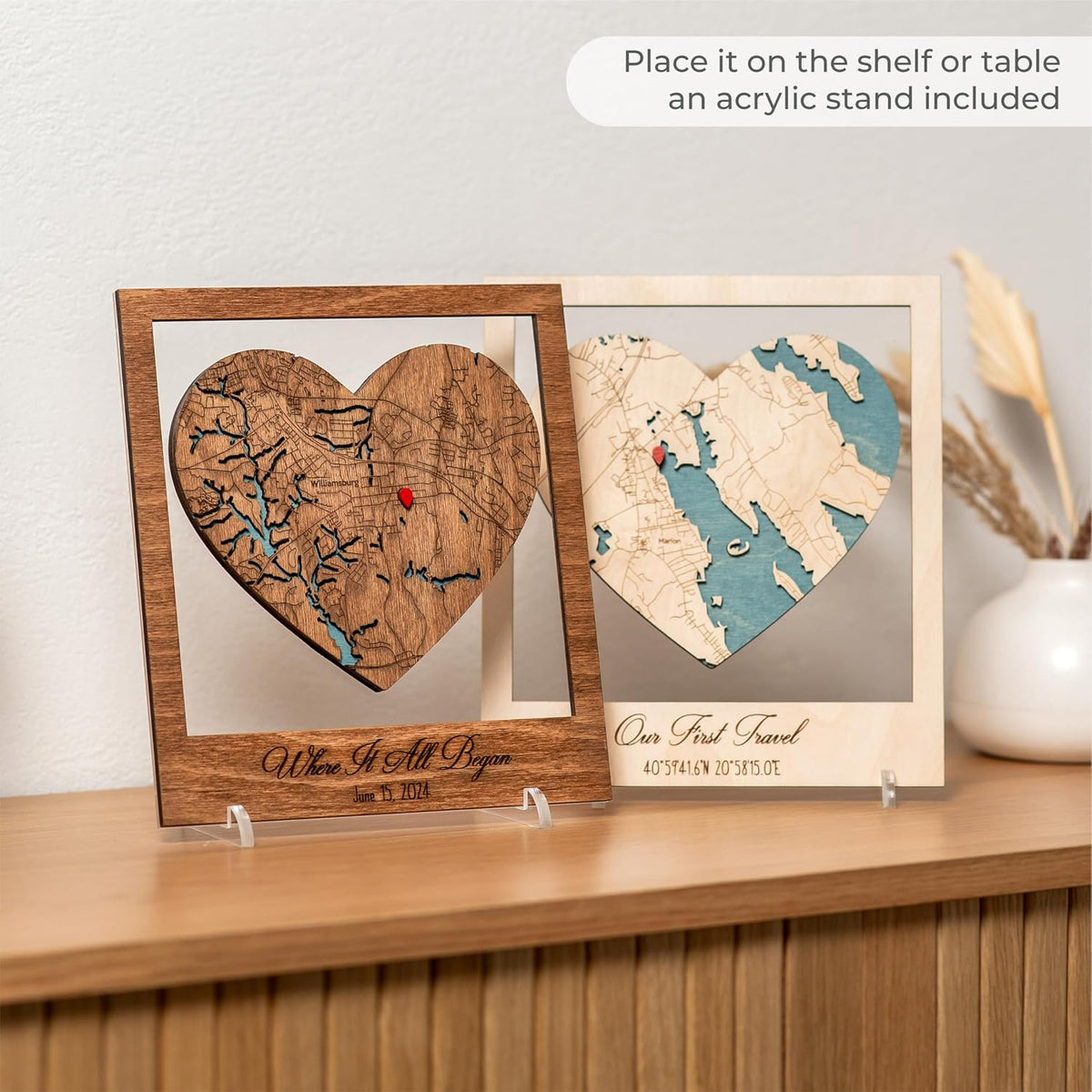 Where it All Began Map Wooden Wall Art - 3D Custom Location or City Map Wall Decor for Valentine's Day - Gifts for Couples
