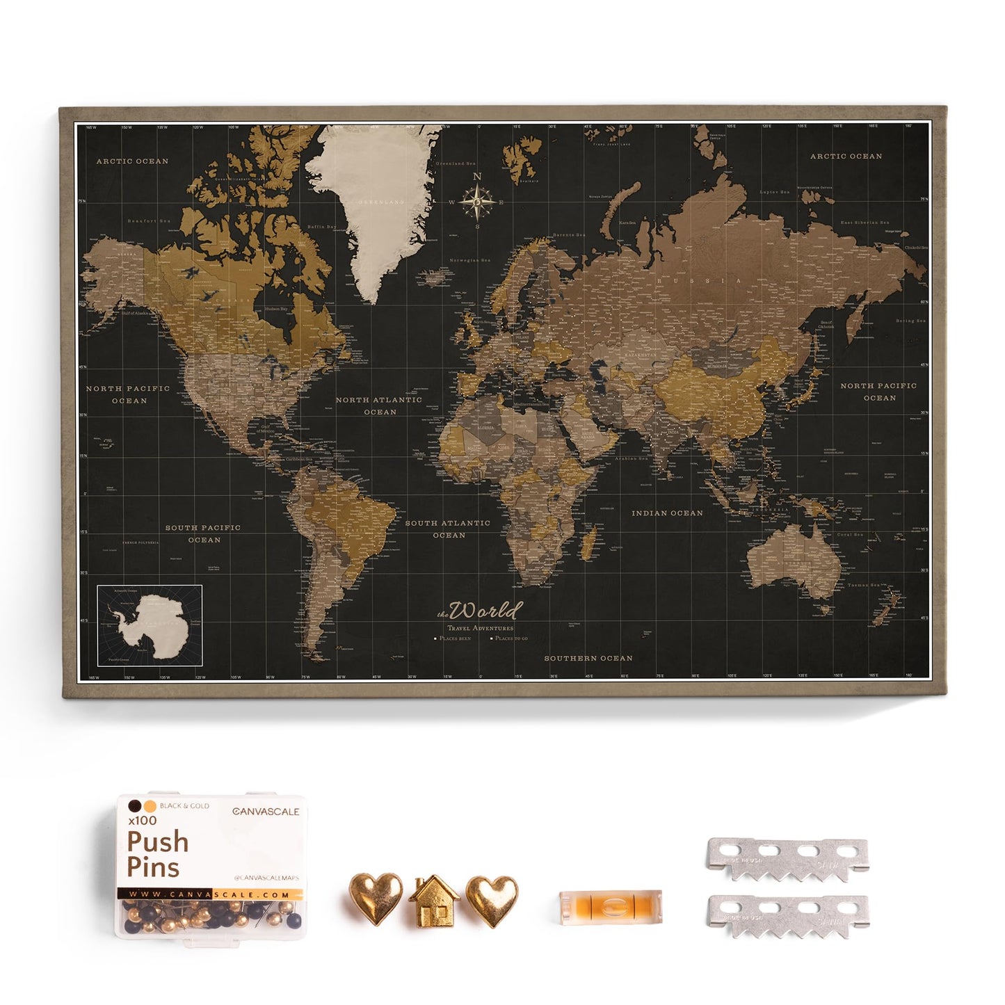 Canvas World Map with Cork Pin Board - English Lettering - Decorative Wall Decoration for All Rooms - Canvas Pictures with World Map Motif (70x50 cm, Pattern 20)