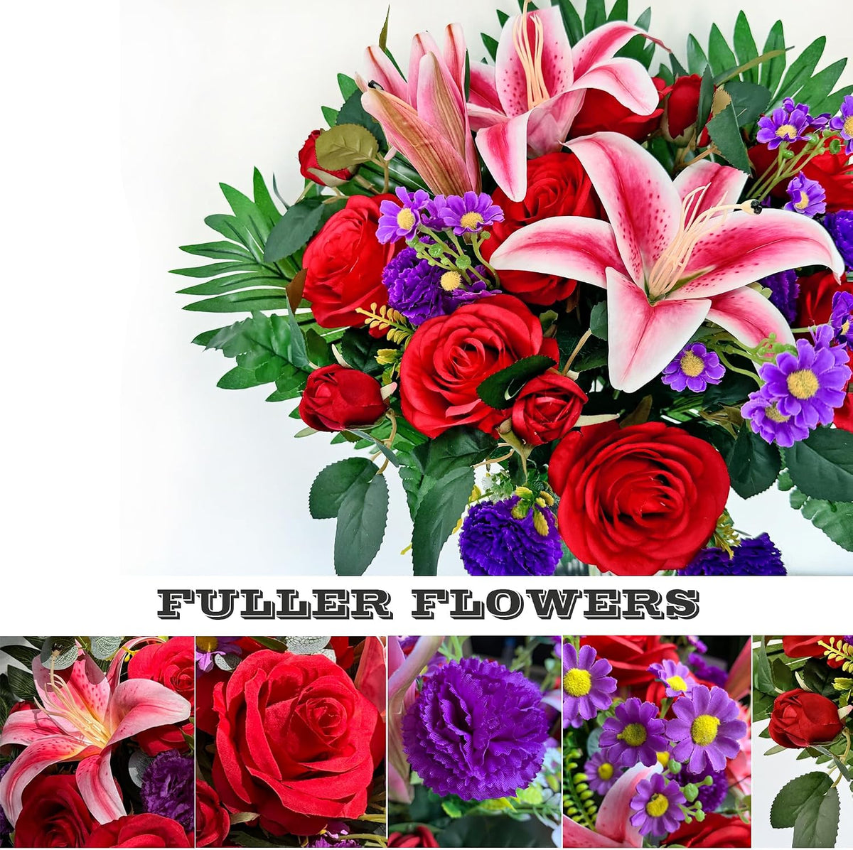 Artificial Cemetery Flower Bouquet, Grave Flower for Headstone Outdoor Decoration， Non-Fade and Easy Setup