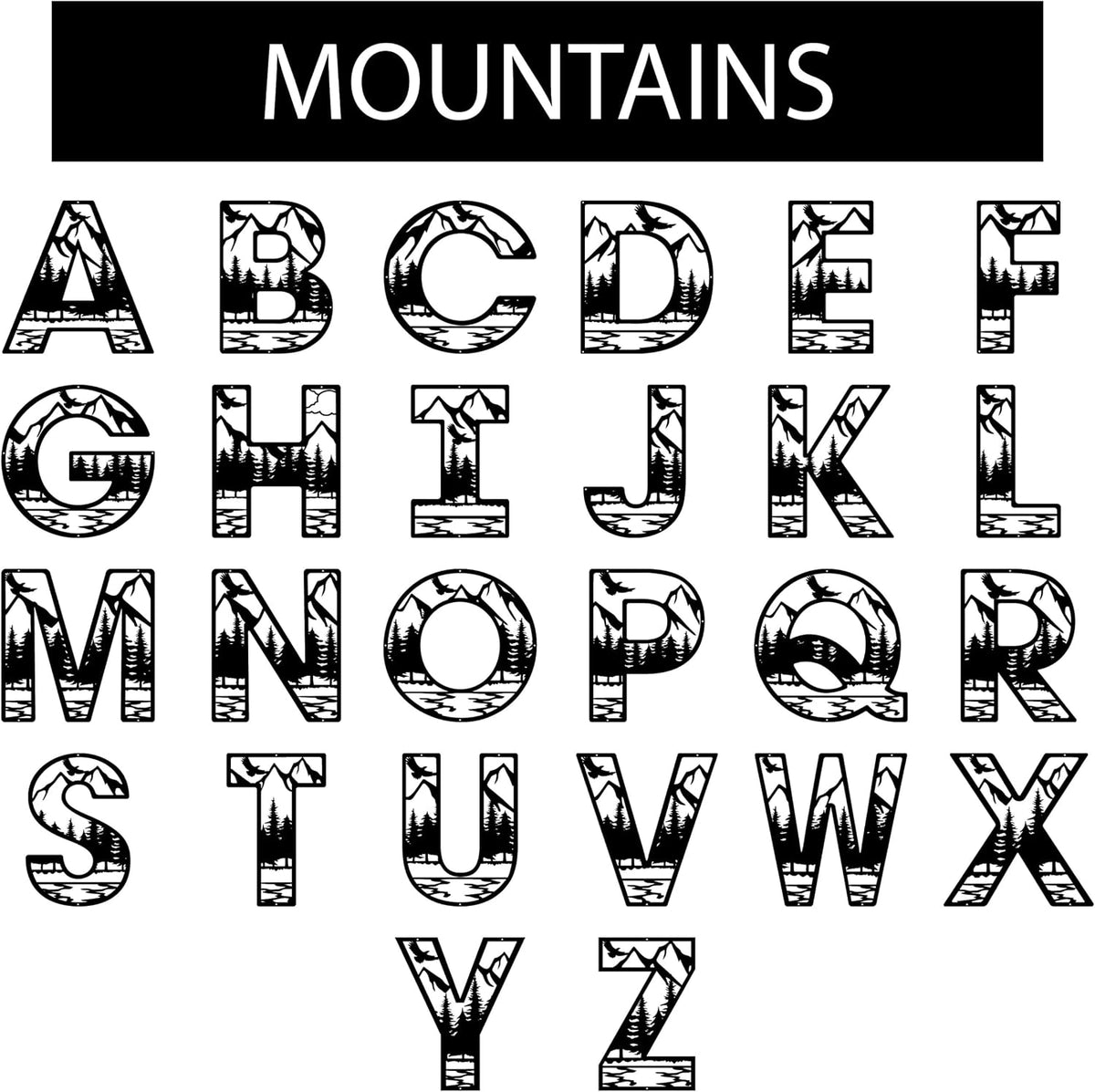 Outdoor Metal Letter Monogram, Mountain Wall Art, Rustic Cabin Decor | Nature Wall Art, Cabin Camper Decor, Custom, Personalized