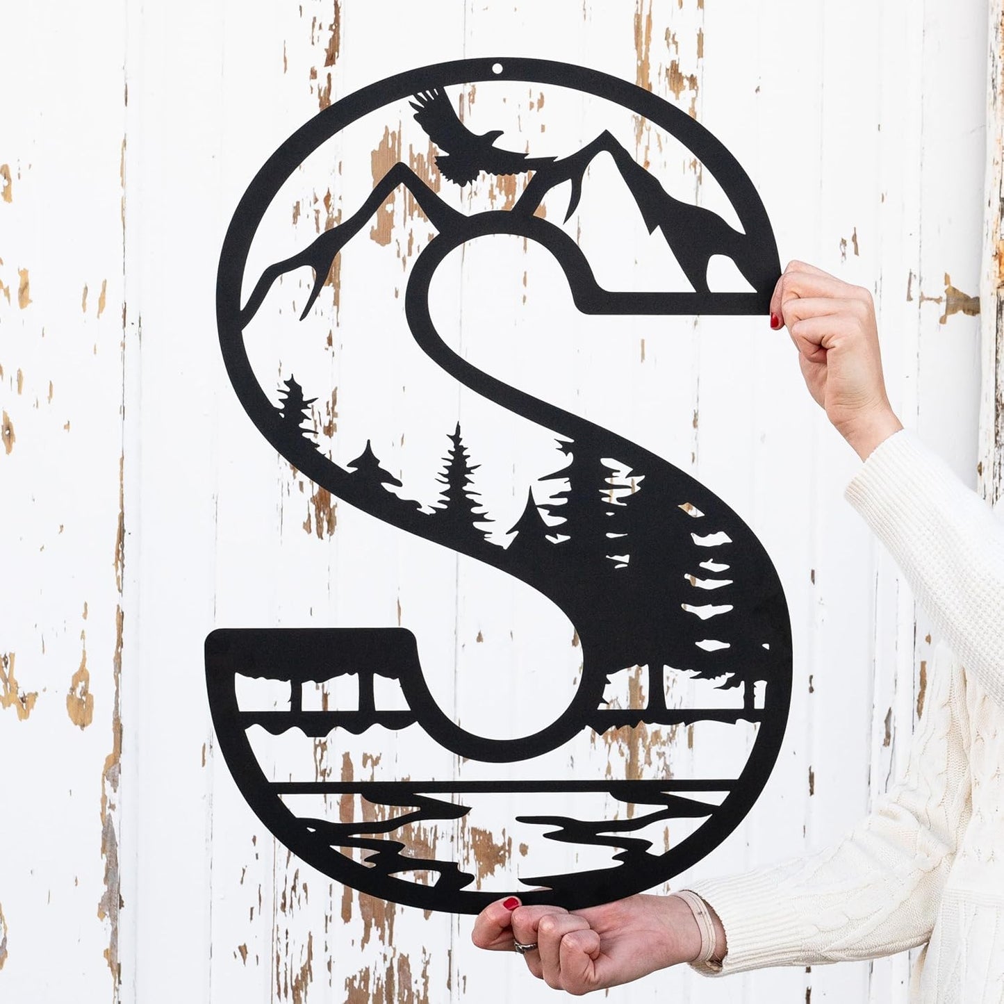 Outdoor Metal Letter Monogram, Mountain Wall Art, Rustic Cabin Decor | Nature Wall Art, Cabin Camper Decor, Custom, Personalized
