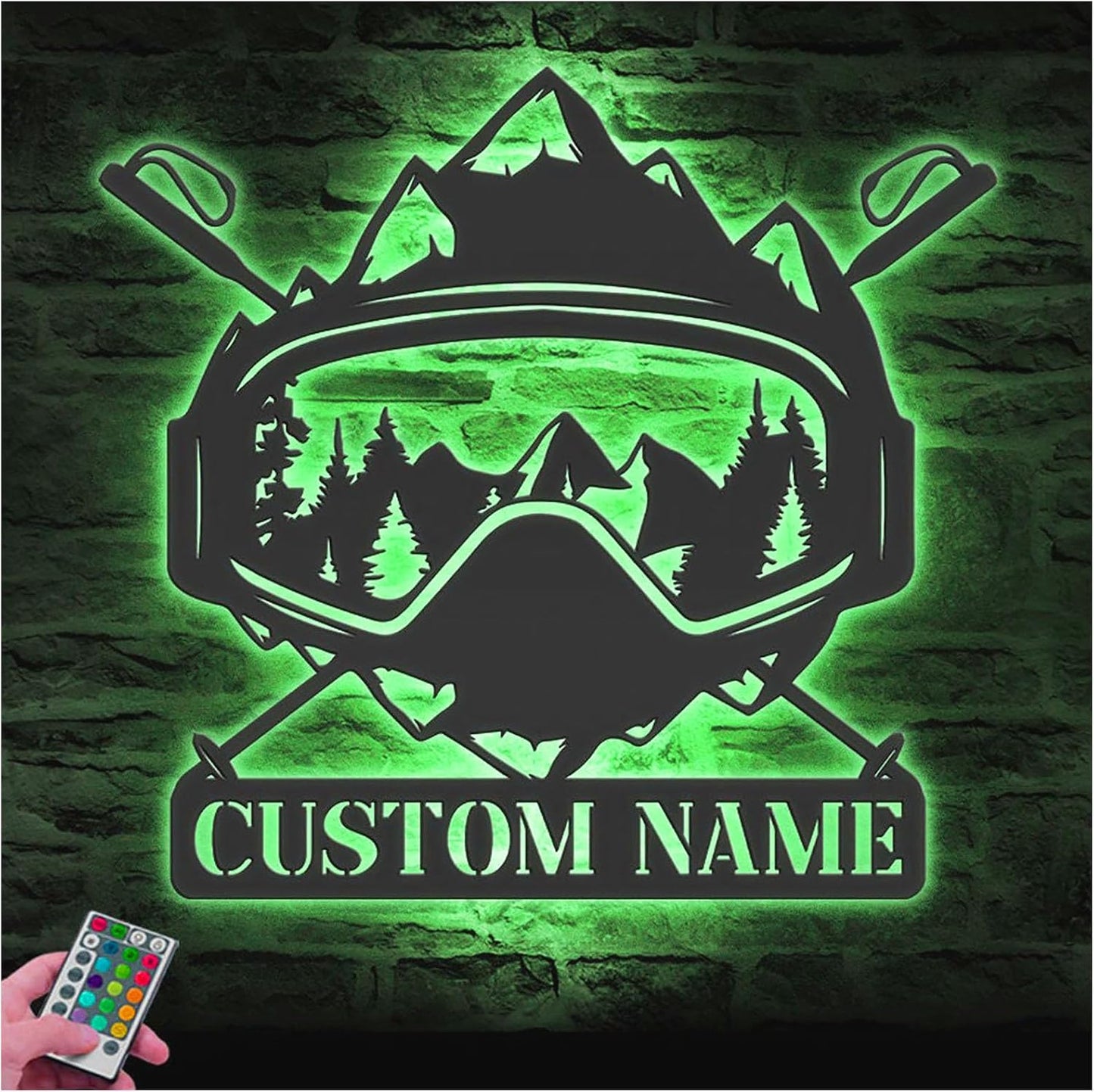 Custom Name Snowboarding Metal Sign Wall with LED Light – Personalized Goggle Design Wall Display for Home, Snowboard Room, Birthday Gift