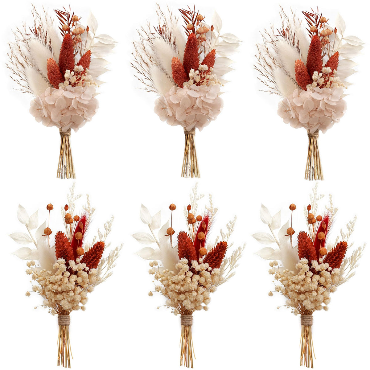 xin's convey Mini Dried Flower Bouquet (Pack of 6), Rose Bouquets, Party Favours, Bohemian Plate Decoration, Birthday Cake Dried Flower Gift Box Companion, Photography Props (Rose)