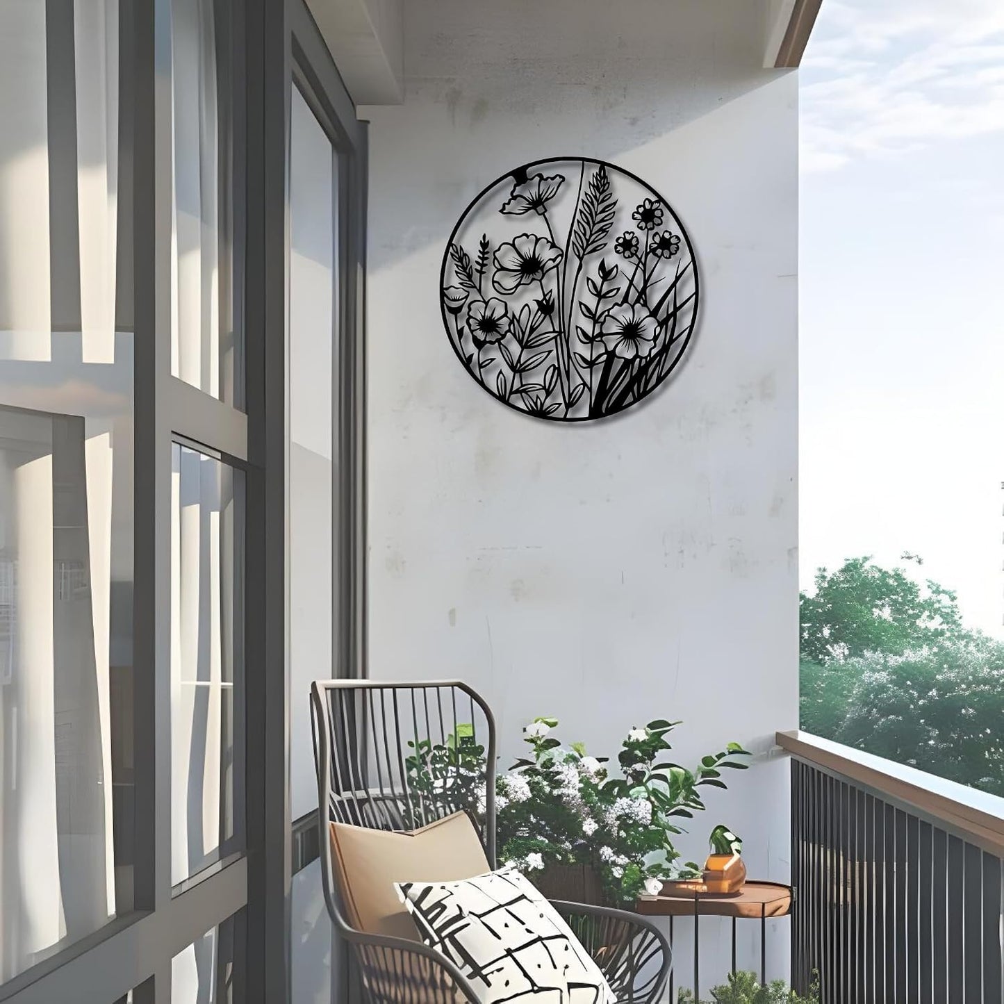 Metal Wall Decor | 27'' x 27'' x 0.05'' Flowers Themed Metal Wall Art | Handmade Indoor and Outdoor Wall Decorations