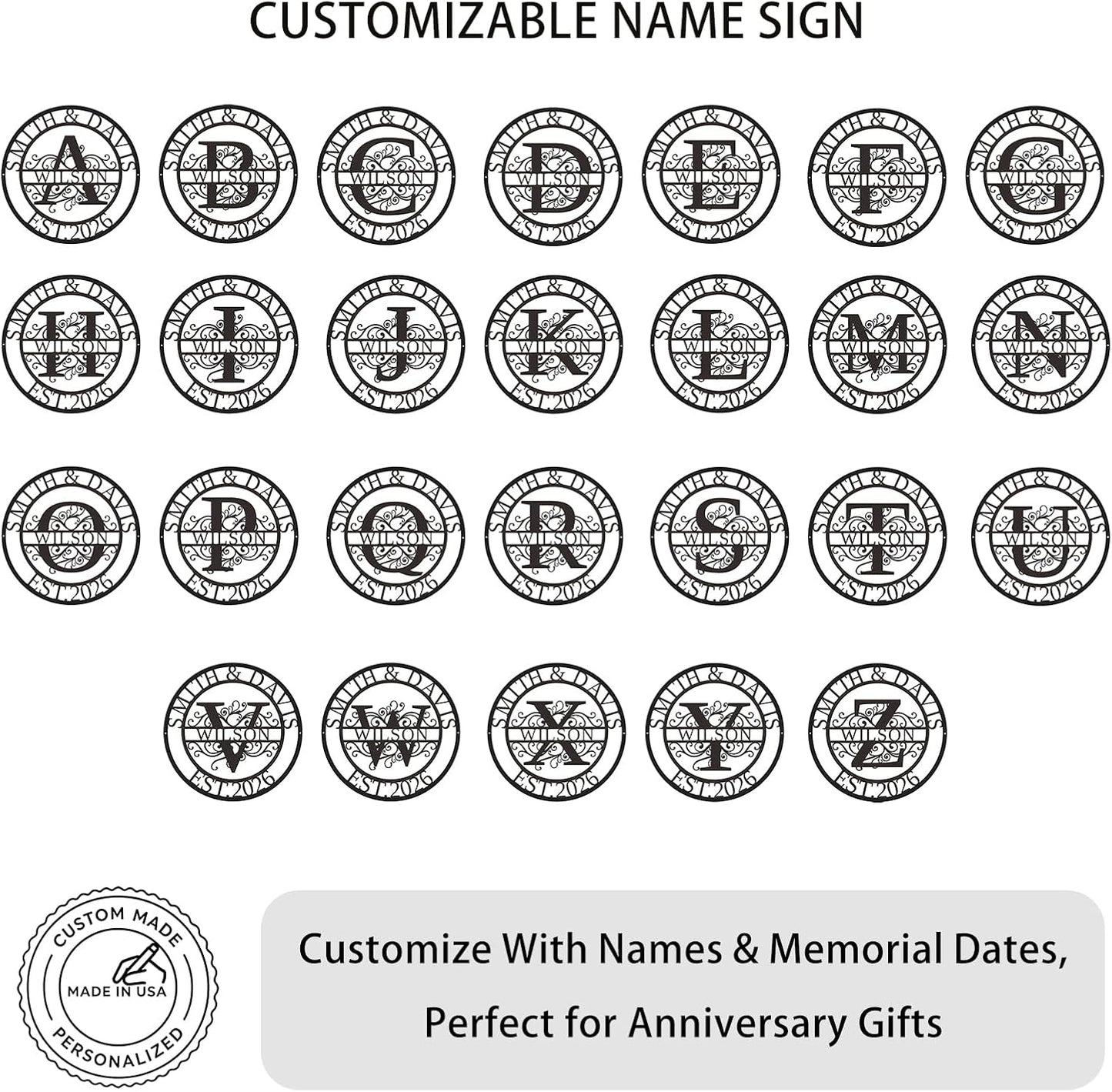 Personalized Wedding Gifts for the Couple, Custom Metal Name Sign, Family Name Sign, Personalized Wedding Gift, Wedding Gifts for Couples 2026, Metal Wall Art Outdoor (Round Name Sign)