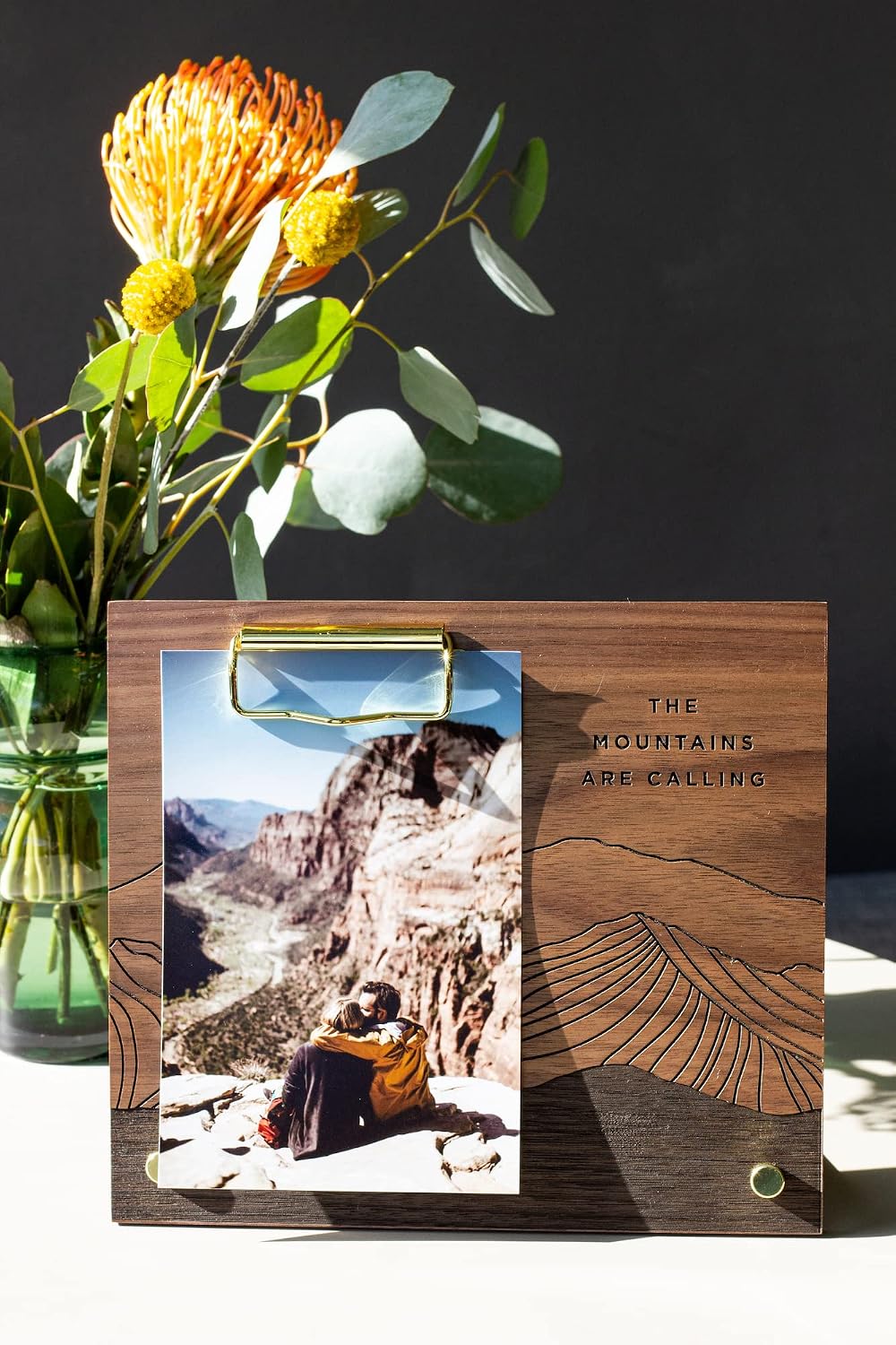 The Mountains Are Calling Wood Frame [Custom Engraved Photo Holder, Picture Display, Clipboard, Wedding, Anniversary]