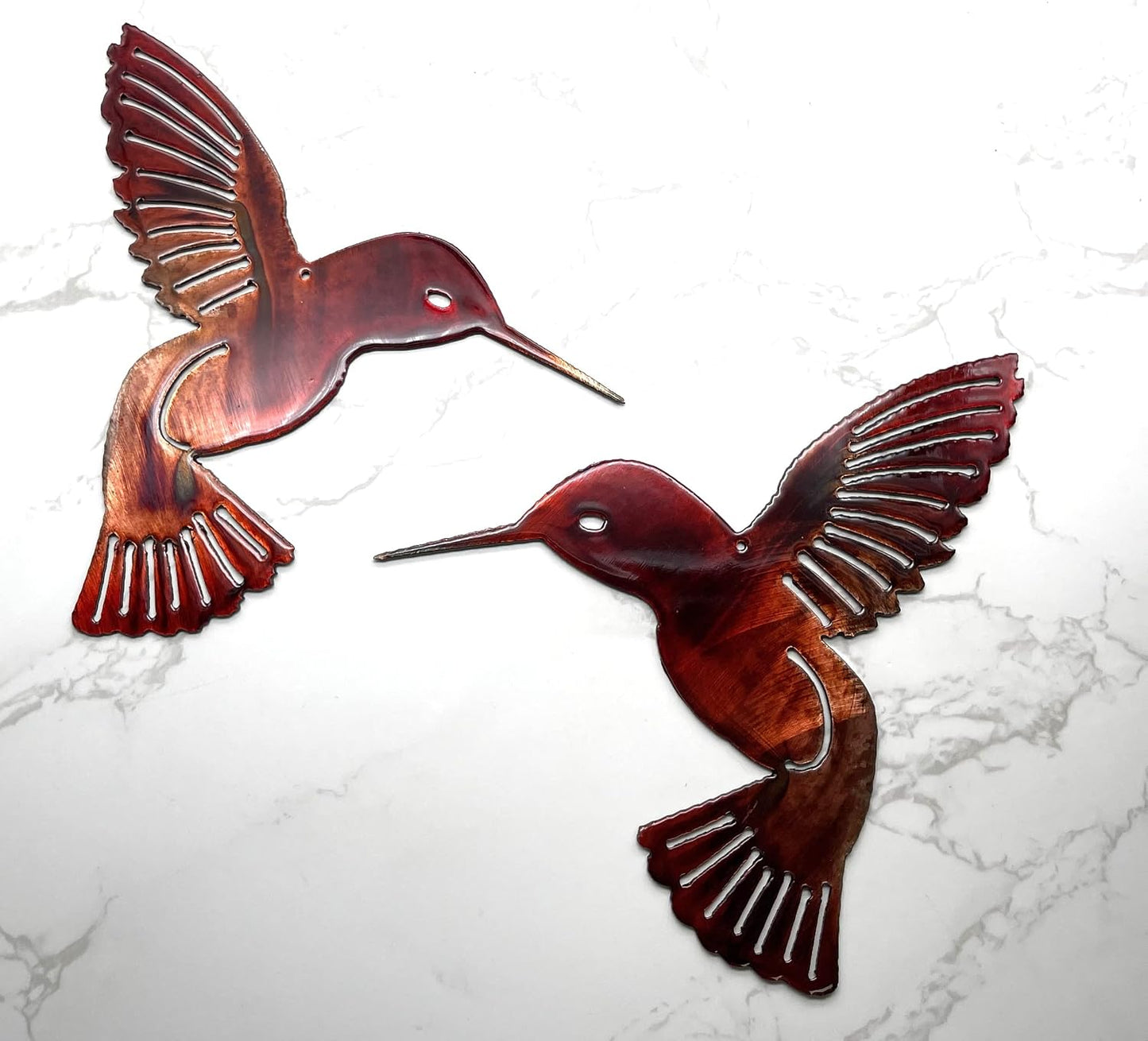 Hummingbird Copper Red Pair Metal Wall Art Décor 6" x 6" each