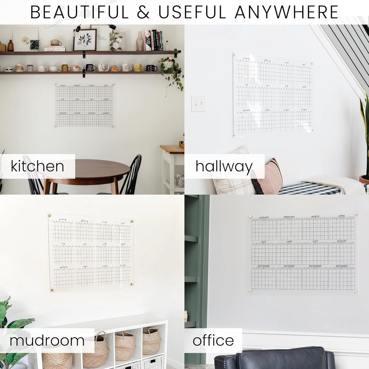 Full Year Wall Calendar, Yearly Wall Calendar 2025, Clear Wall Calendar, Acrylic Calendar, Dry Erase Calendar, Large 2025 Wall Calendar (Cursive, Champagne Gold, 31"x23" + 9"x23" slim board)